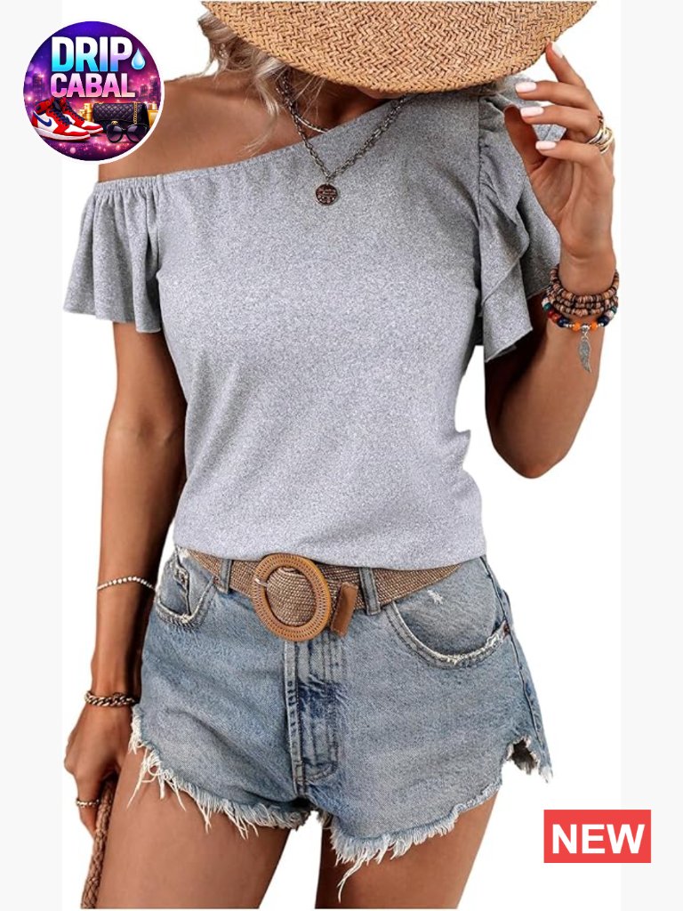 Off Shoulder Ruffle Short Sleeve T-Shirt For Women Summer Beach Vacation Top